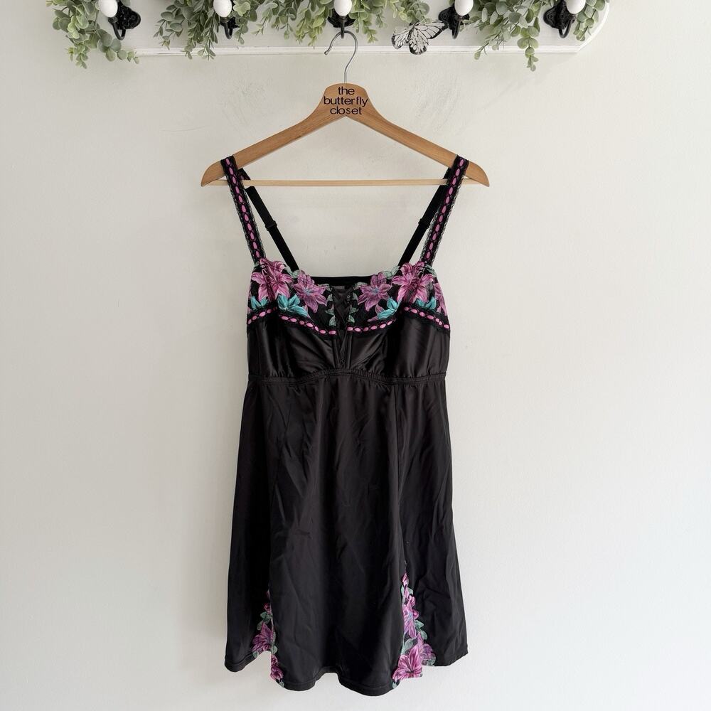 Torrid Nova Ribbon Slot Fit-And-Flare Sleep Dress 2X Black Purple Floral ZZ6044